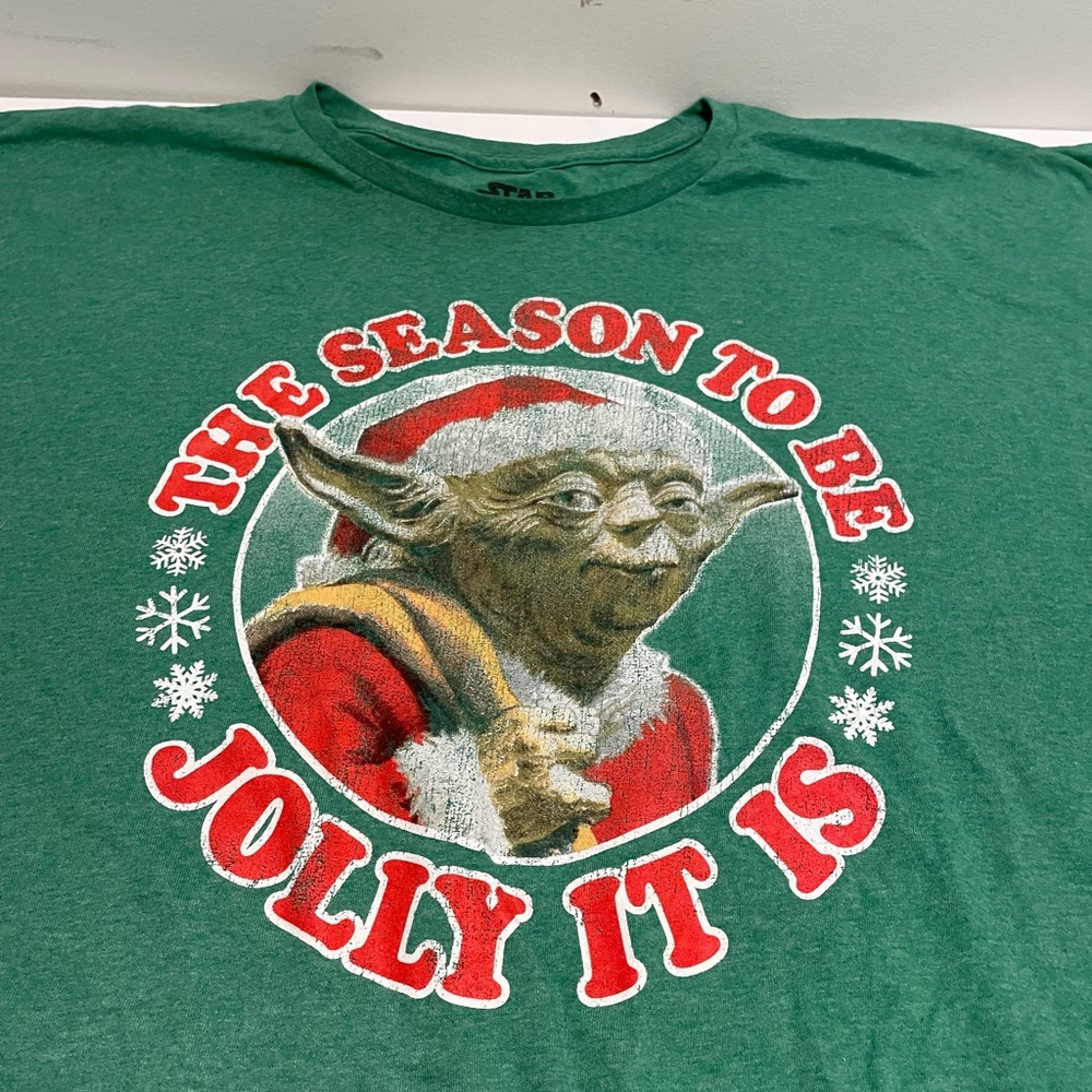 Star Wars Yoda Men's 2XL Christmas Tee T-Shirt Green Holiday